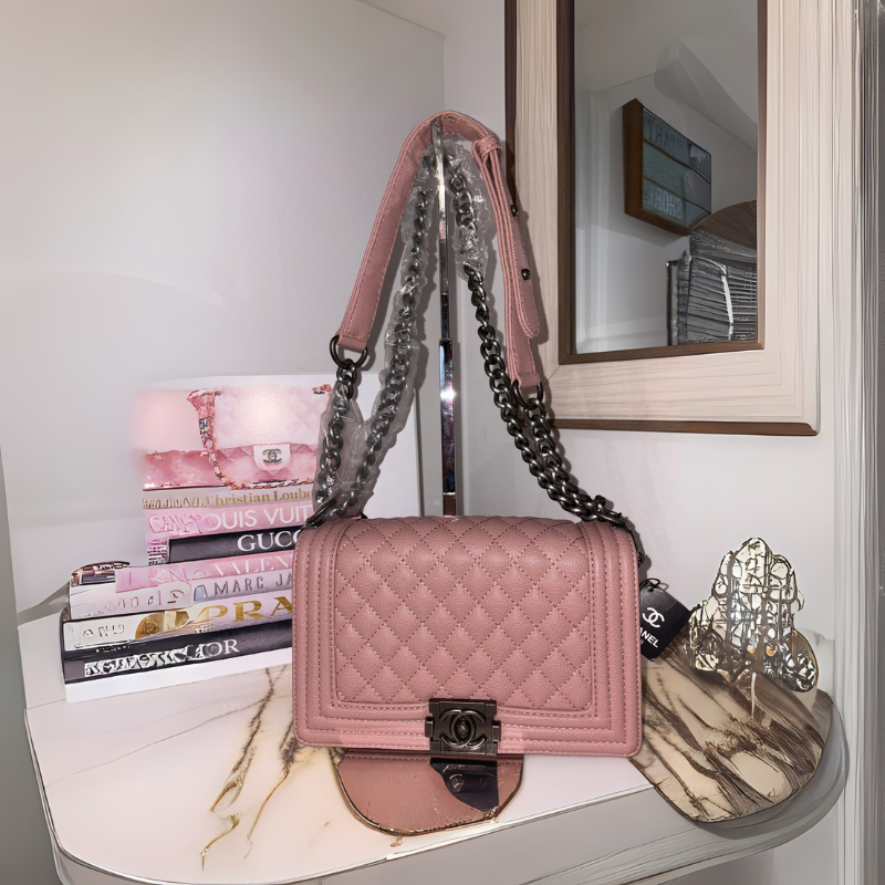 Chanel  Calfskin Quilted Medium Boy Flap  Pink