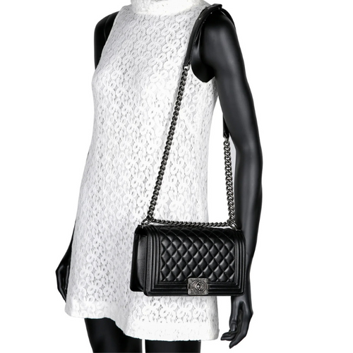 Black BOY CHANEL Handbag Calfskin & Ruthenium-Finish Metal Large