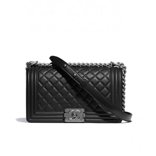 Black BOY CHANEL Handbag Calfskin & Ruthenium-Finish Metal Large